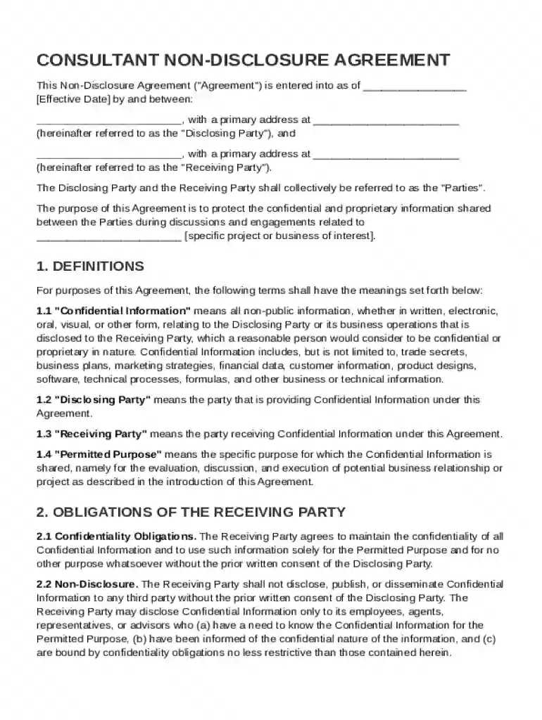 Consultant Non Disclosure Agreement Template Preview on Page 1