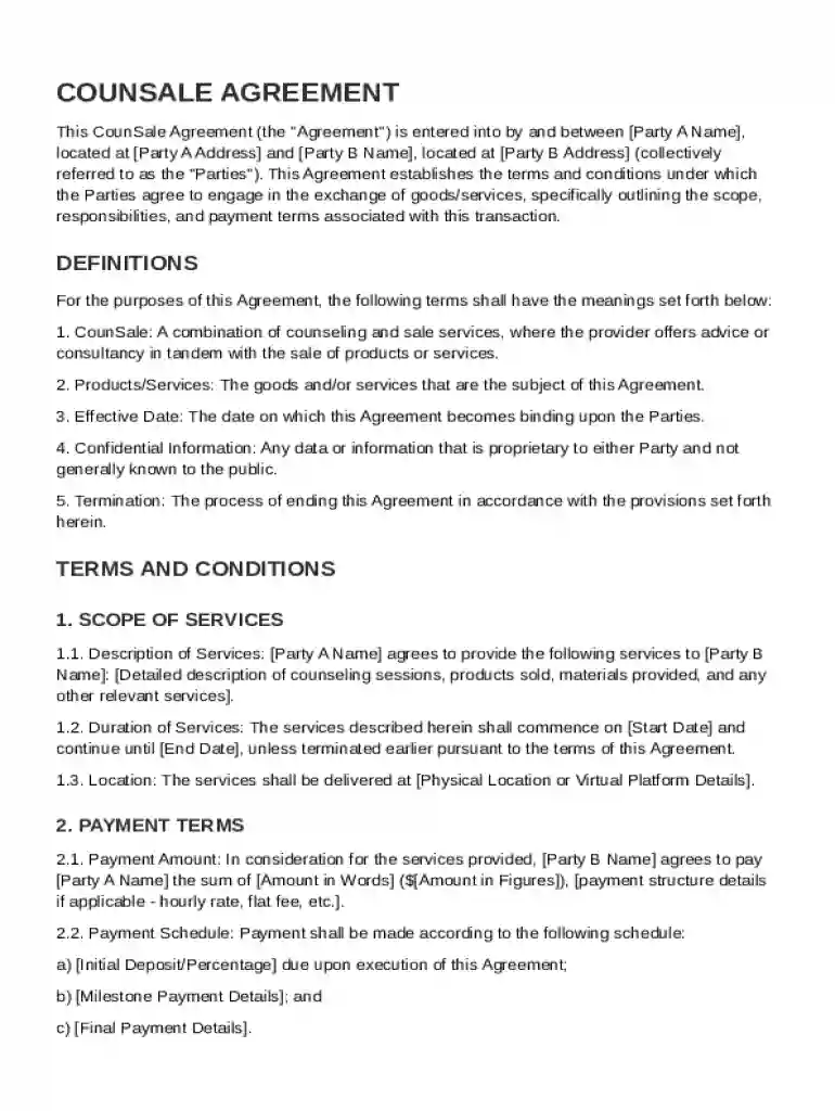 CounSale Agreement Template Preview on Page 1