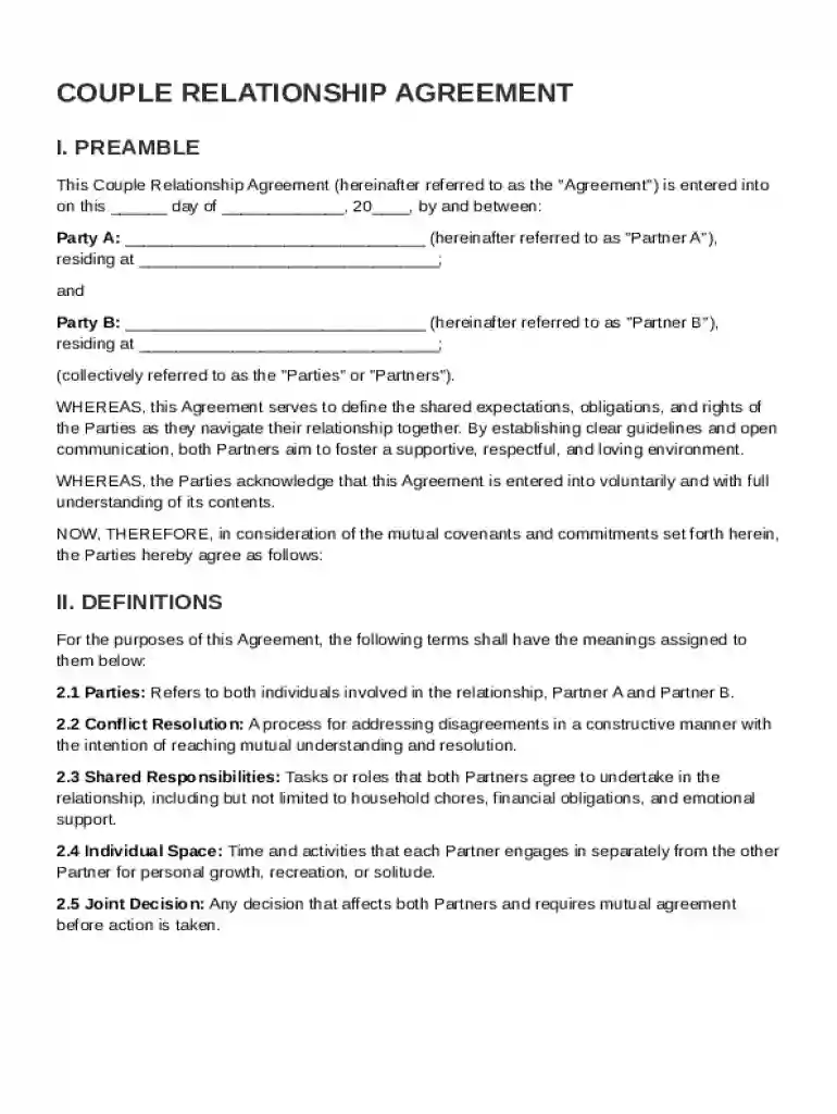 Couple Relationship Agreement Template Preview on Page 1