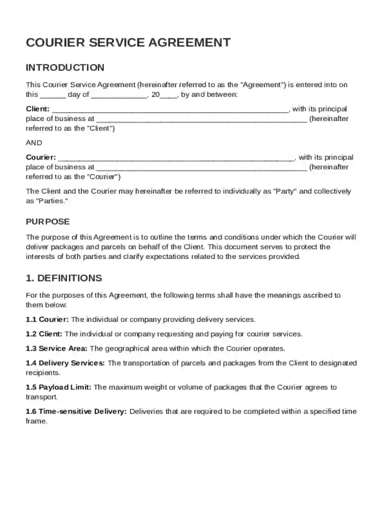 Courier Agreement Template Preview on Page 1