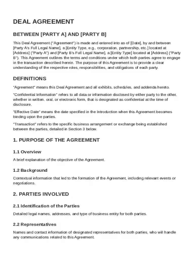 Deal Agreement Template Preview on Page 1