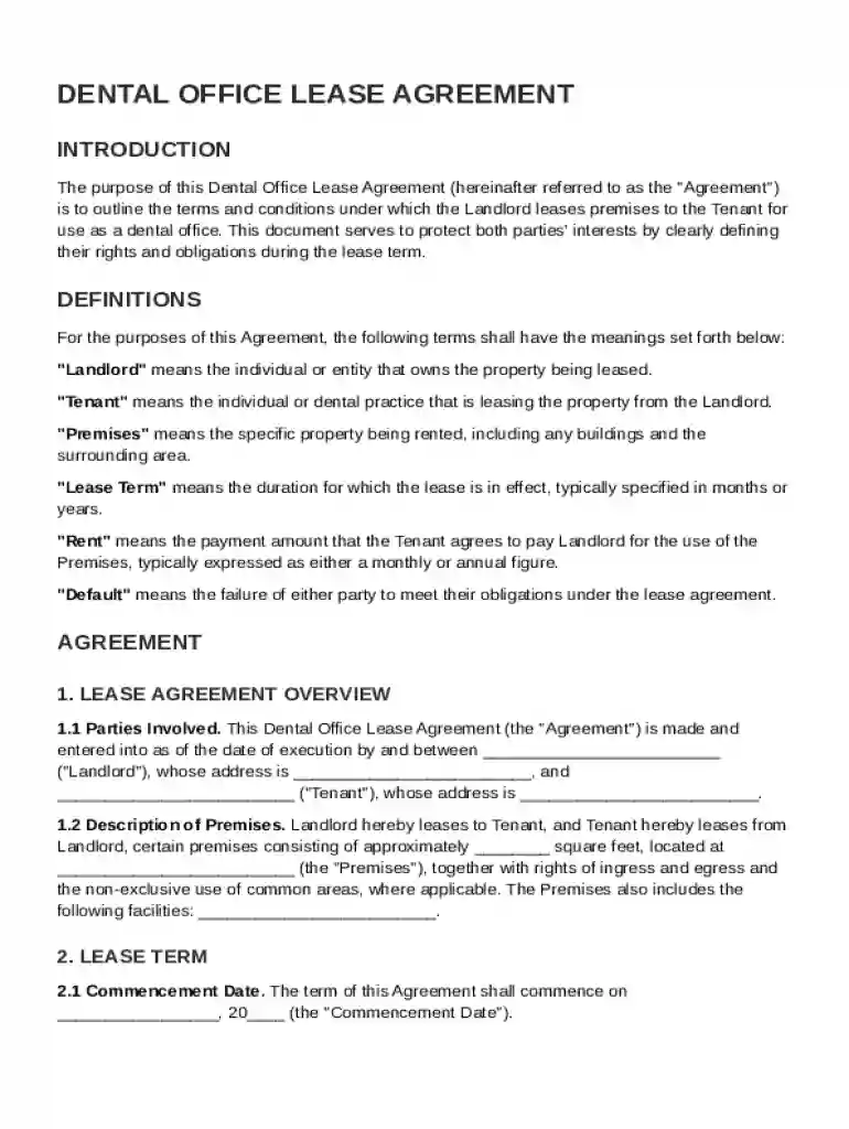 Dental Office Lease Agreement Template Preview on Page 1