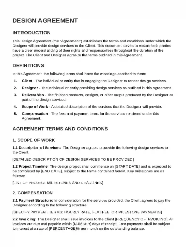 Design Agreement Template Preview on Page 1