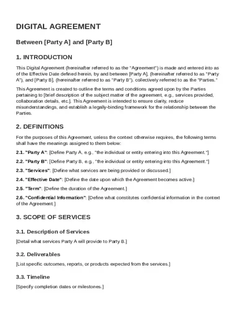 Digital Agreement Template Preview on Page 1