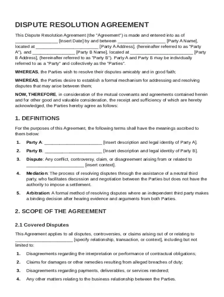 Dispute Agreement Template Preview on Page 1