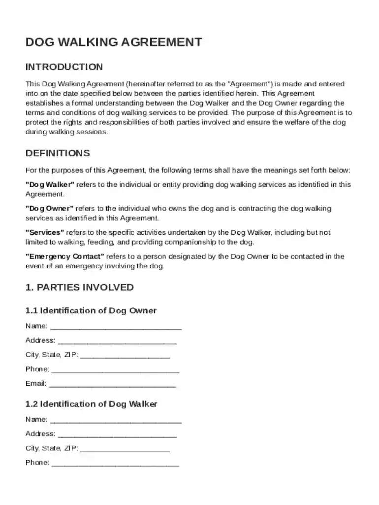 Dog Walking Agreement Template Preview on Page 1
