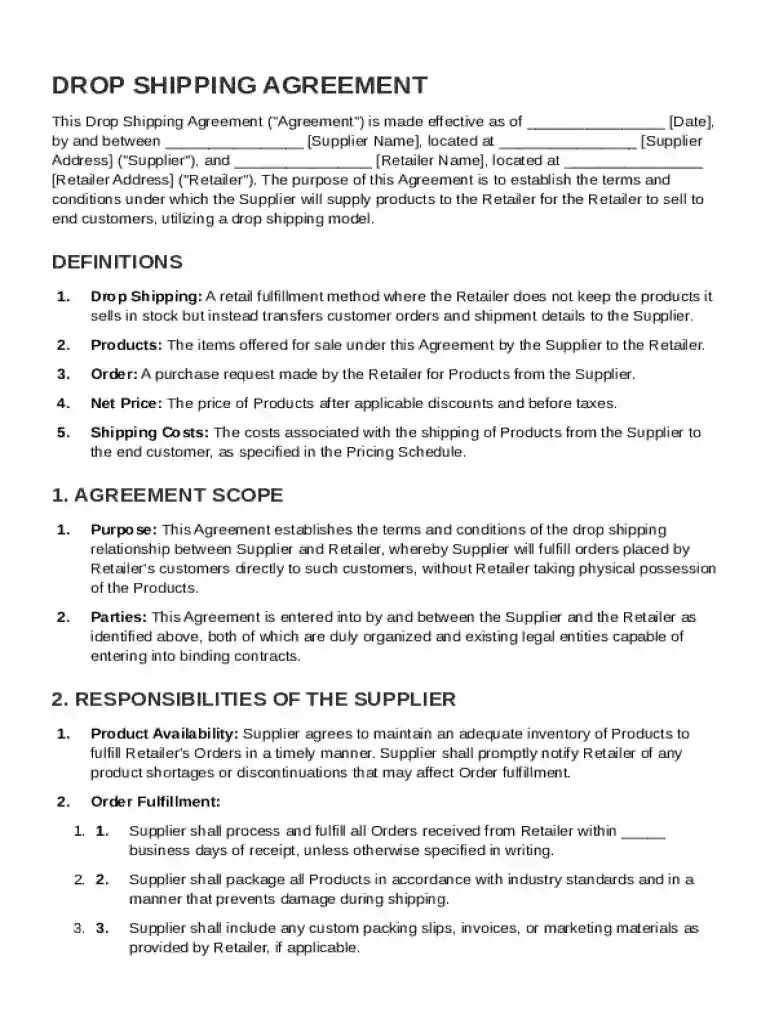 Drop Shipping Agreement Template Preview on Page 1