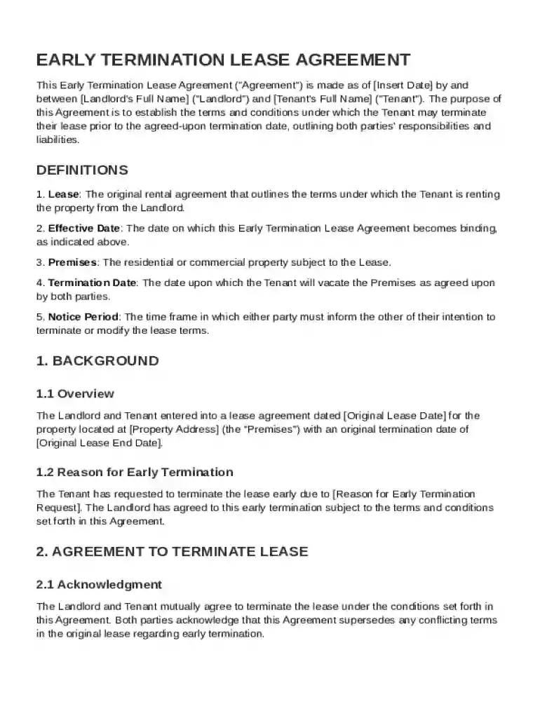 Early Termination Lease Agreement Template Preview on Page 1