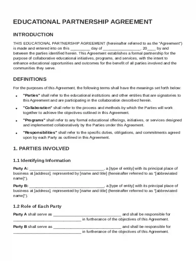 Educational Partnership Agreement Template Preview on Page 1