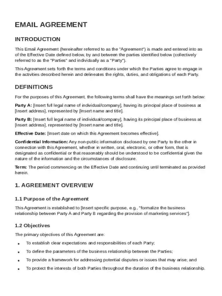 Email Agreement Template Preview on Page 1