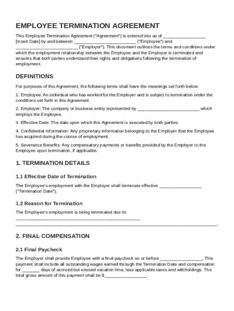 Employee Termination Agreement Template Preview on Page 1