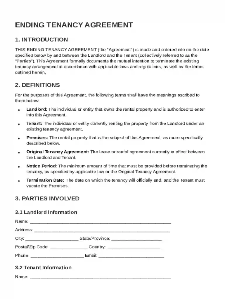 Ending Tenancy Agreement Template Preview on Page 1