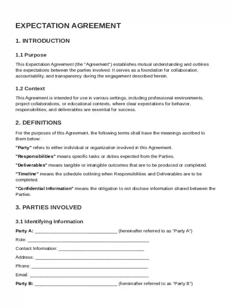 Expectation Agreement Template Preview on Page 1