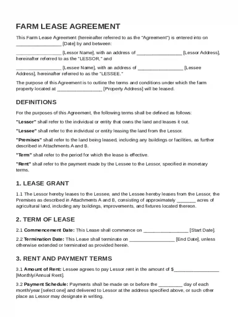 Farm Lease Agreement Template Preview on Page 1