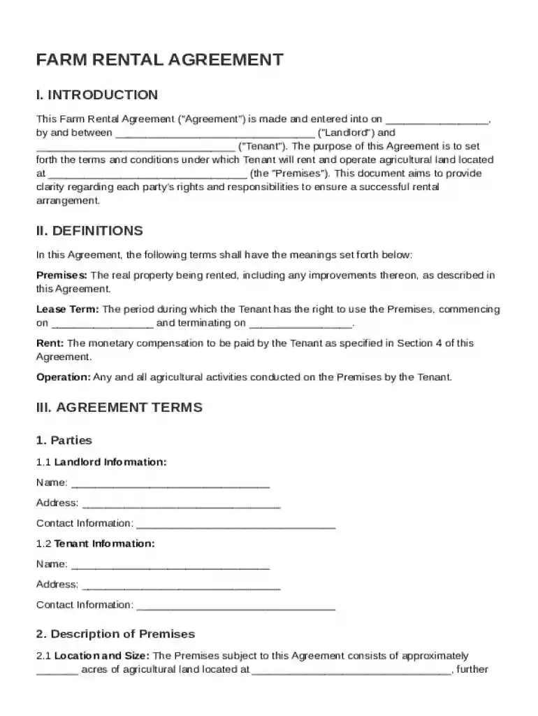 Farm Rental Agreement Template Preview on Page 1