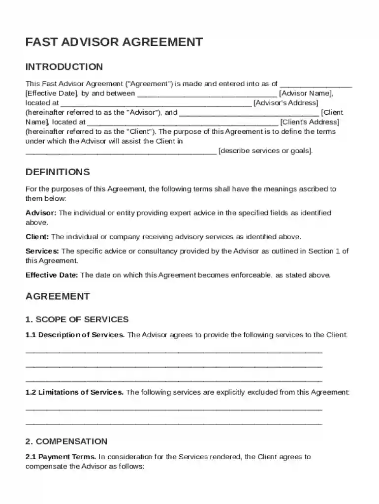 Fast Advisor Agreement Template Preview on Page 1