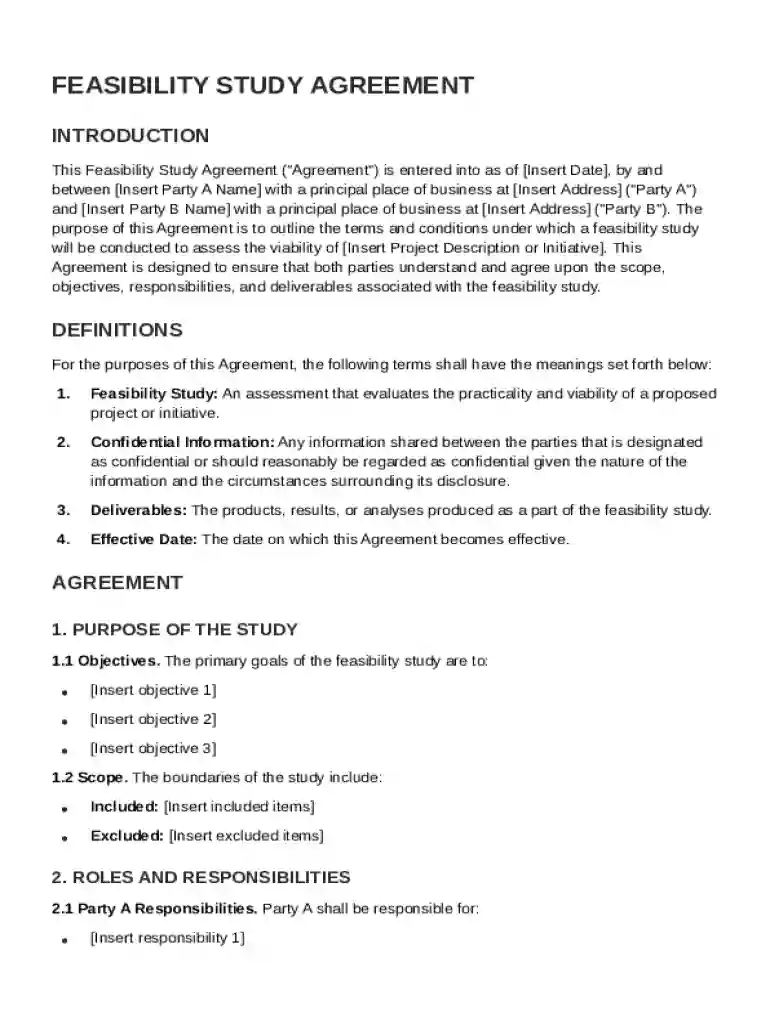 Feasibility Study Agreement Template Preview on Page 1