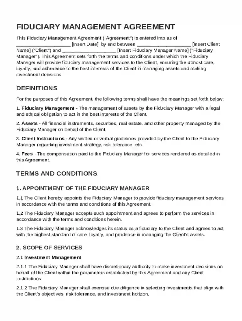 Fiduciary Management Agreement Template Preview on Page 1