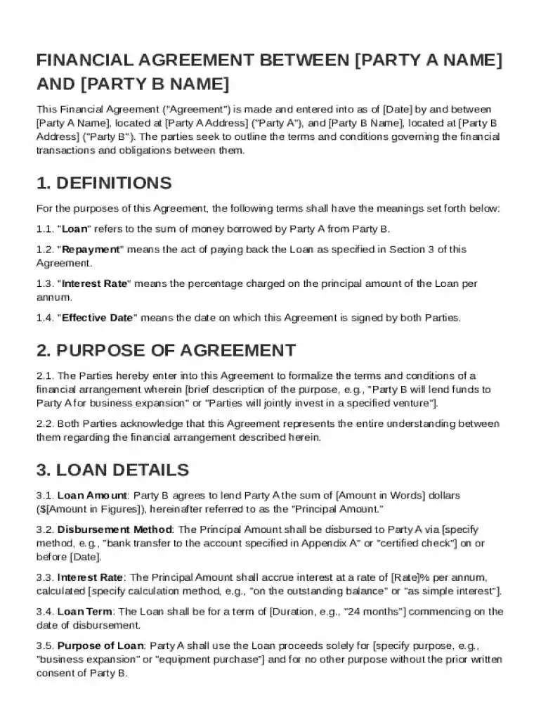 Financial Between Two Parties Agreement Template Preview on Page 1