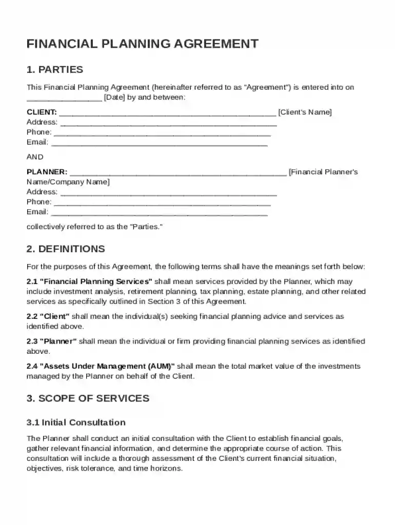 Financial Planning Agreement Template Preview on Page 1