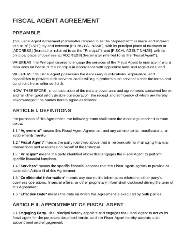 Fiscal Agent Agreement Template Preview on Page 1
