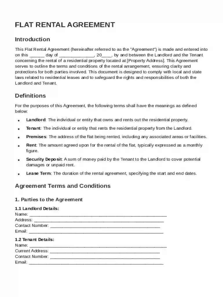 Flat Rental Agreement Template Preview on Page 1