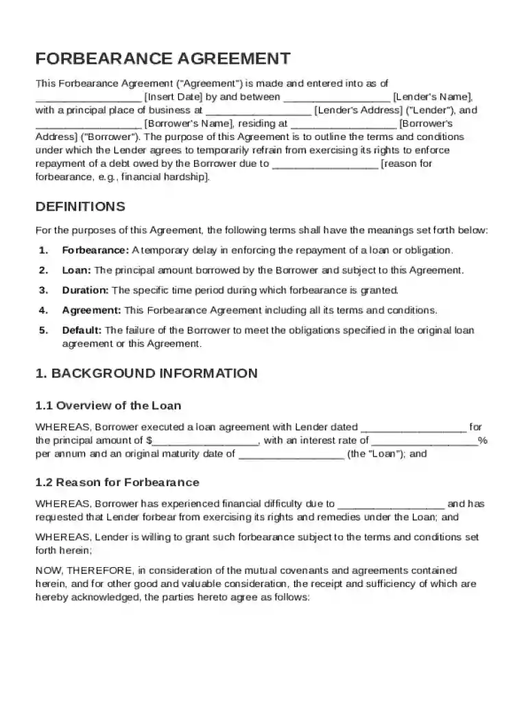 Forbearance Agreement Template Preview on Page 1