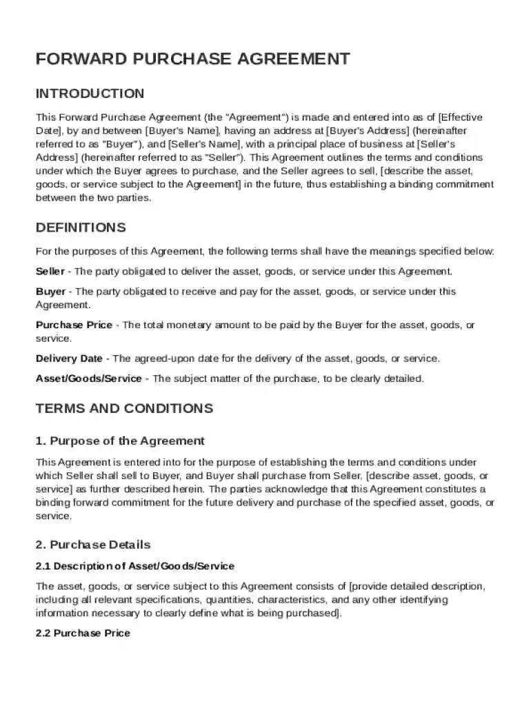 Forward Purchase Agreement Template Preview on Page 1