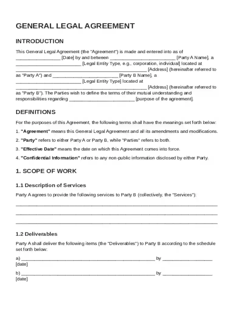 General Legal Agreement Template Preview on Page 1