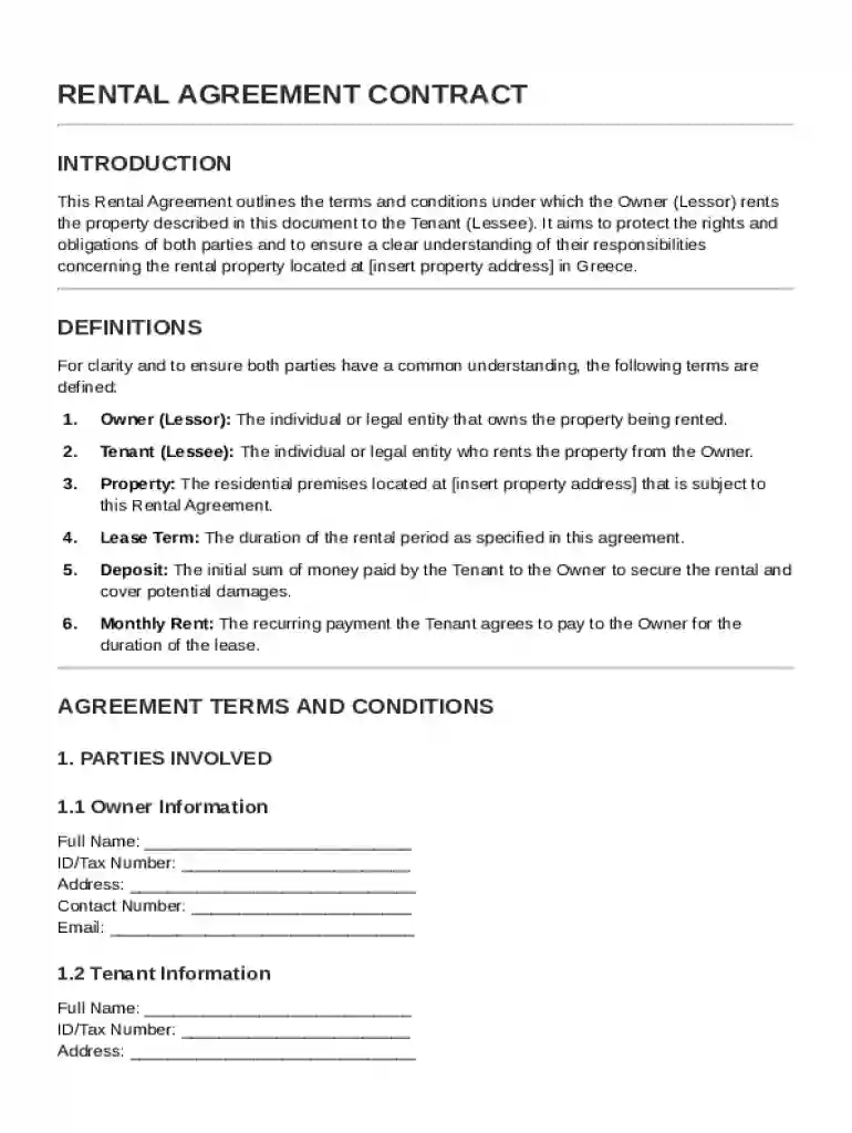 Greek Rental Agreement Template Preview on Page 1