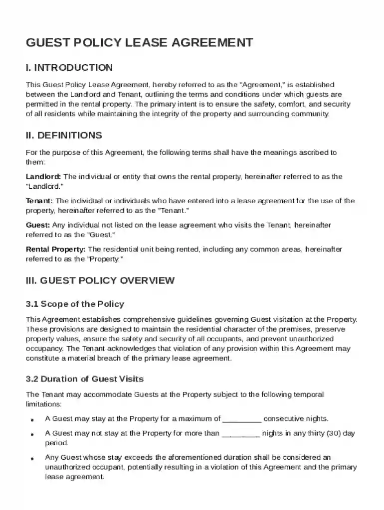 Guest Policy Lease Agreement Template Preview on Page 1