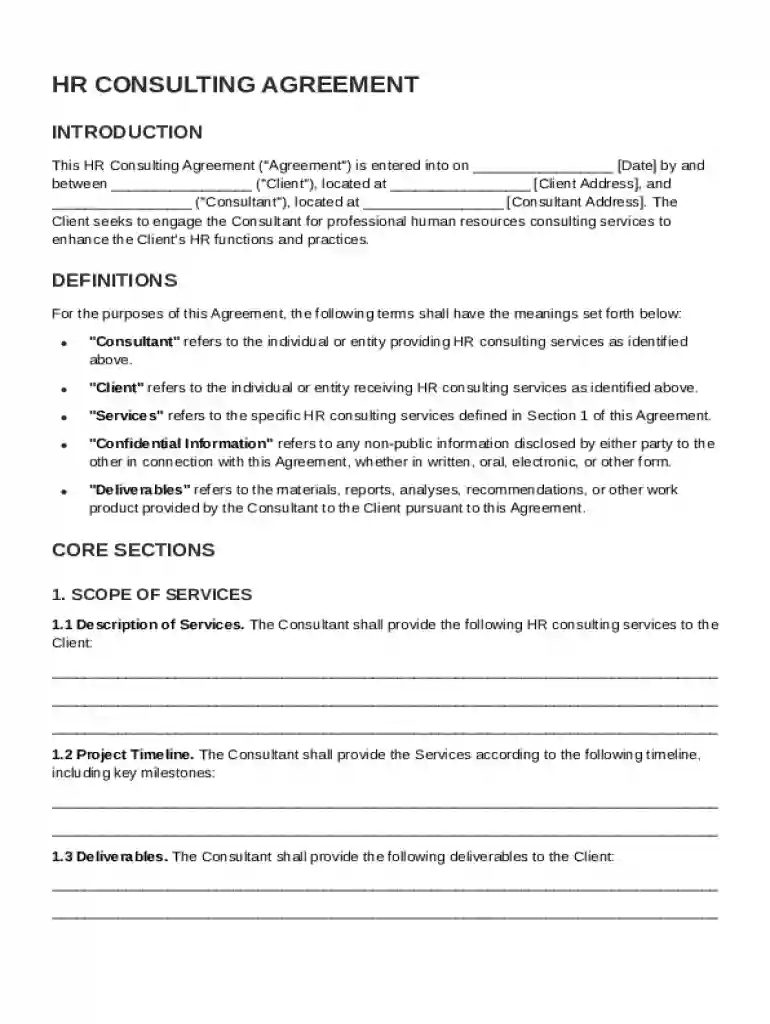 HR Consulting Agreement Template Preview on Page 1