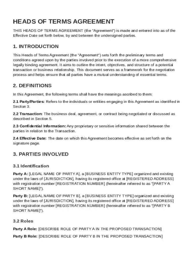 Heads of Terms Agreement Template Preview on Page 1