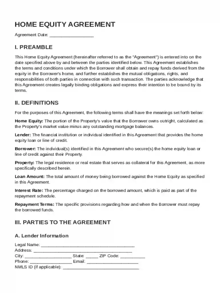 Home Equity Agreement Template Preview on Page 1