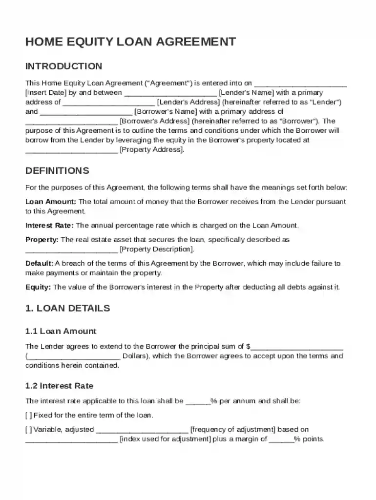 Home Equity Loan Agreement Template Preview on Page 1