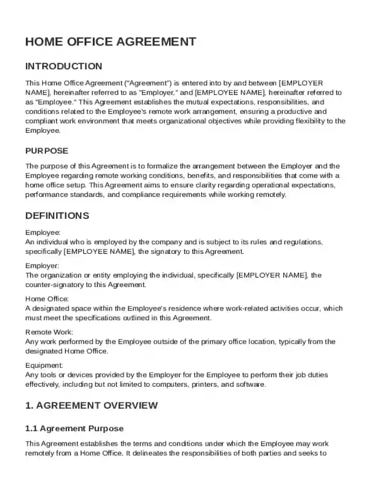 Home Office Agreement Template Preview on Page 1