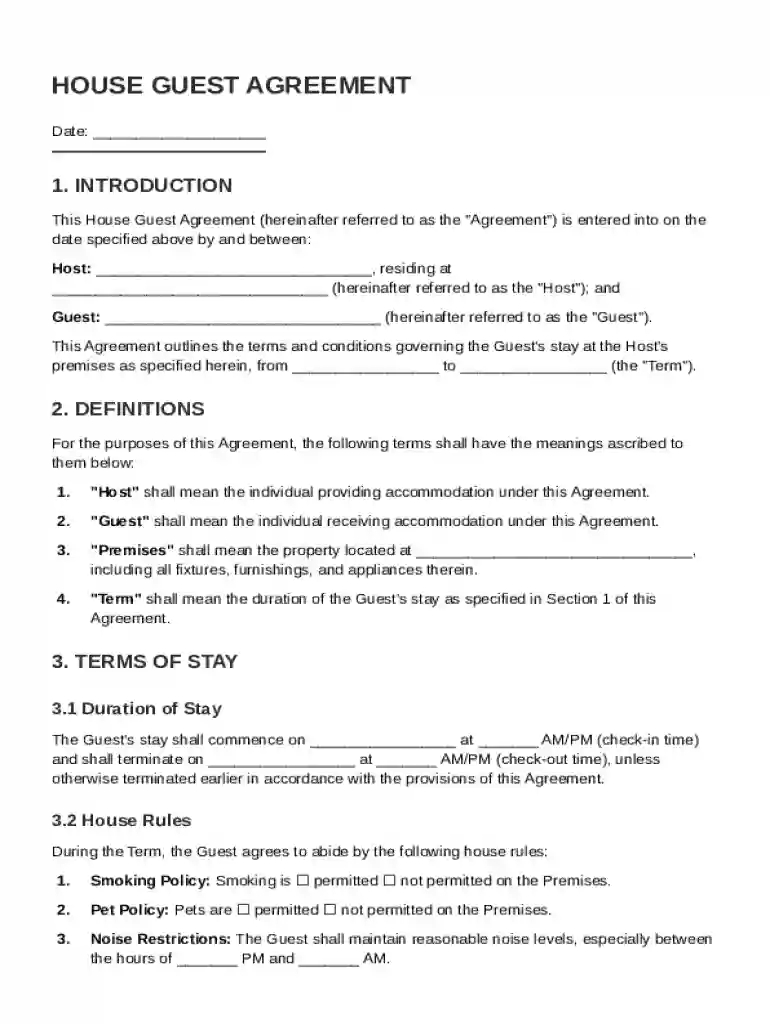 House Guest Agreement Template Preview on Page 1
