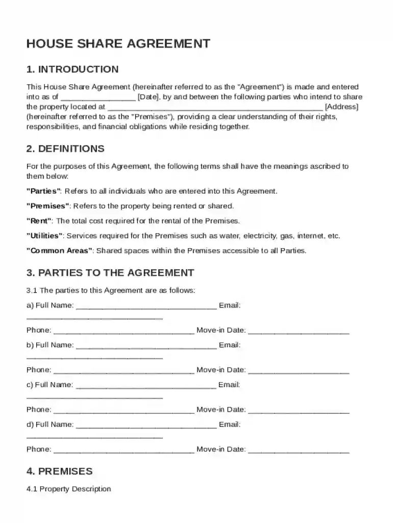 House Share Agreement Template Preview on Page 1