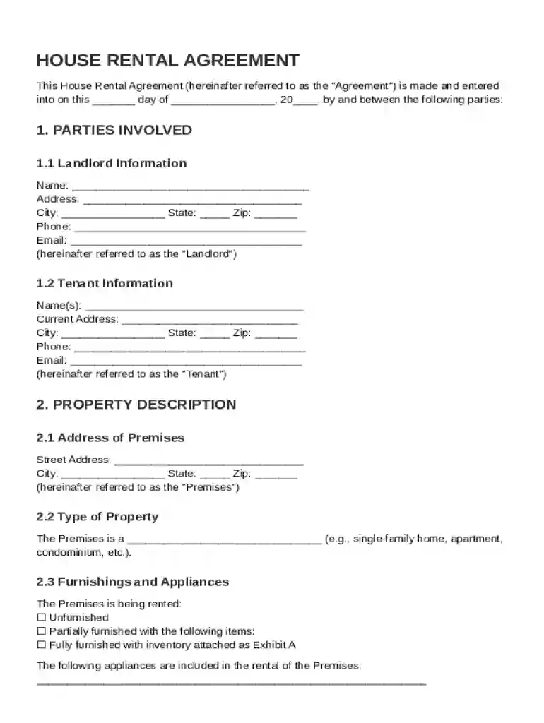 House for Rental Agreement Template Preview on Page 1