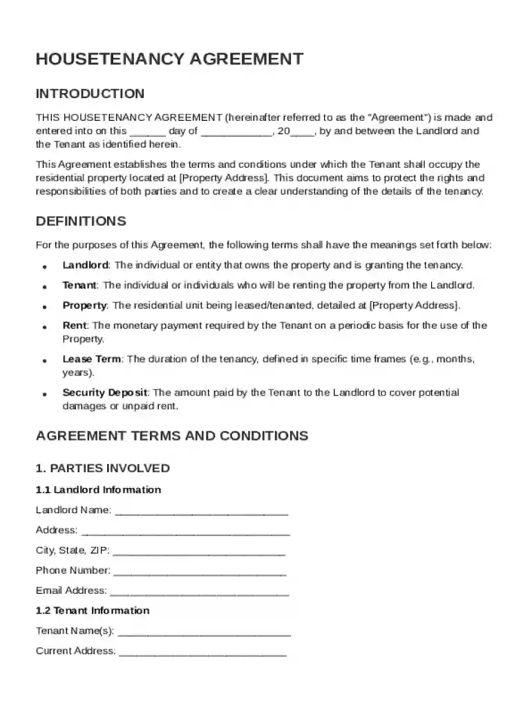 Housetenancy Agreement Template Preview on Page 1