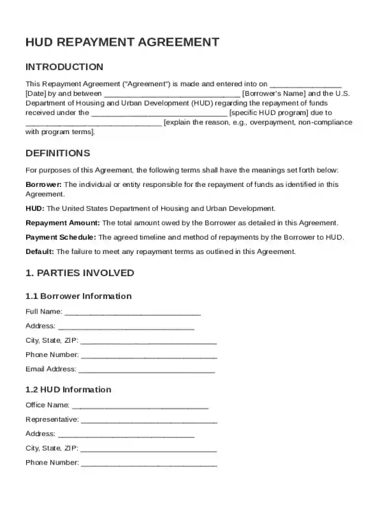 Hud Repayment Agreement Template Preview on Page 1