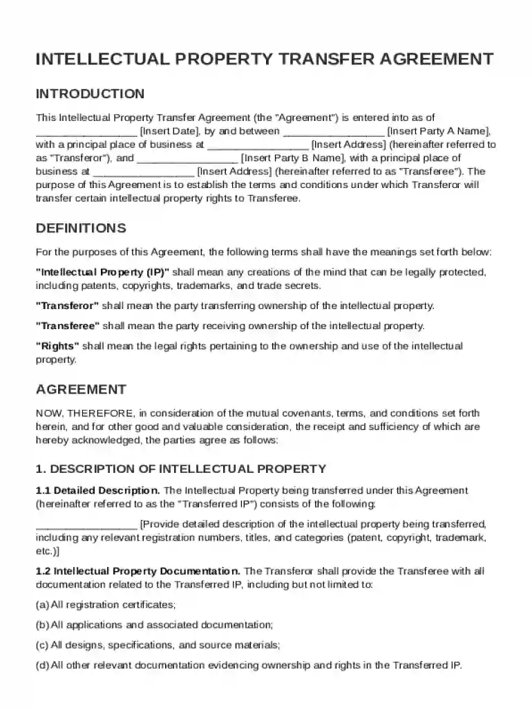 IP Transfer Agreement Template Preview on Page 1