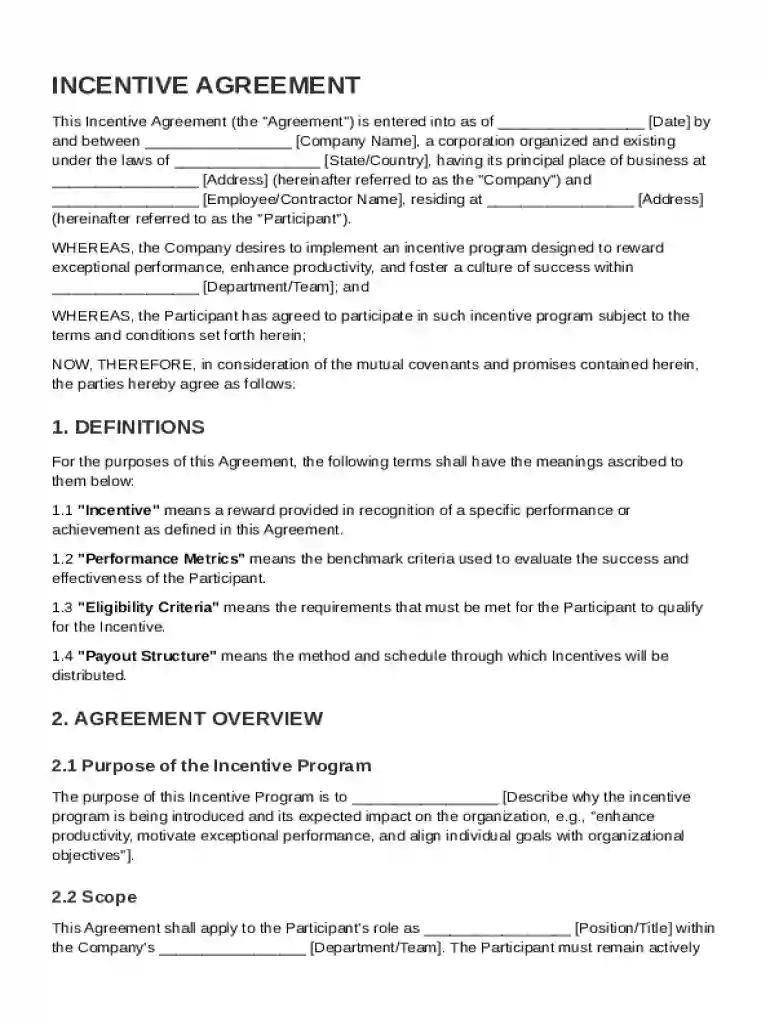 Incentive Agreement Template Preview on Page 1