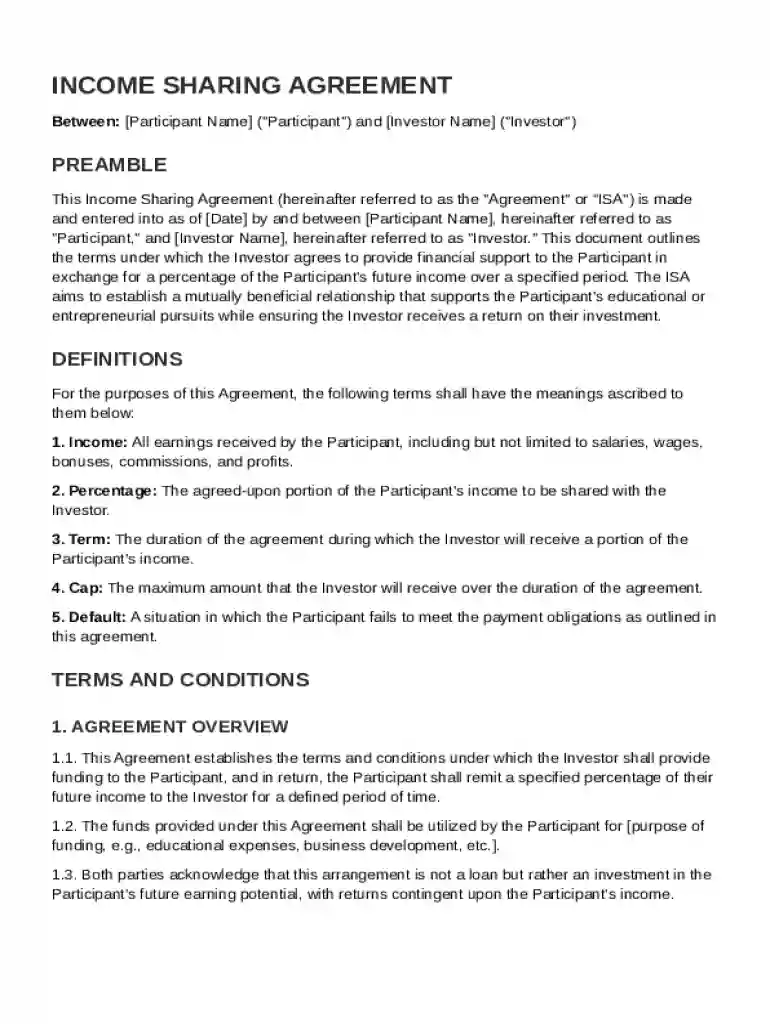Income Sharing Agreement Template Preview on Page 1