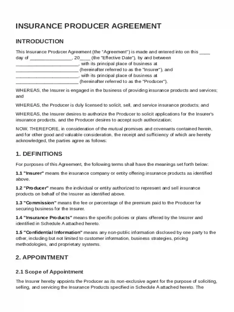 Insurance Producer Agreement Template Preview on Page 1