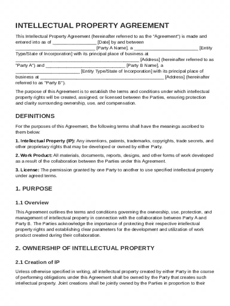 Intellectual Property Agreement Template Preview on Page 1