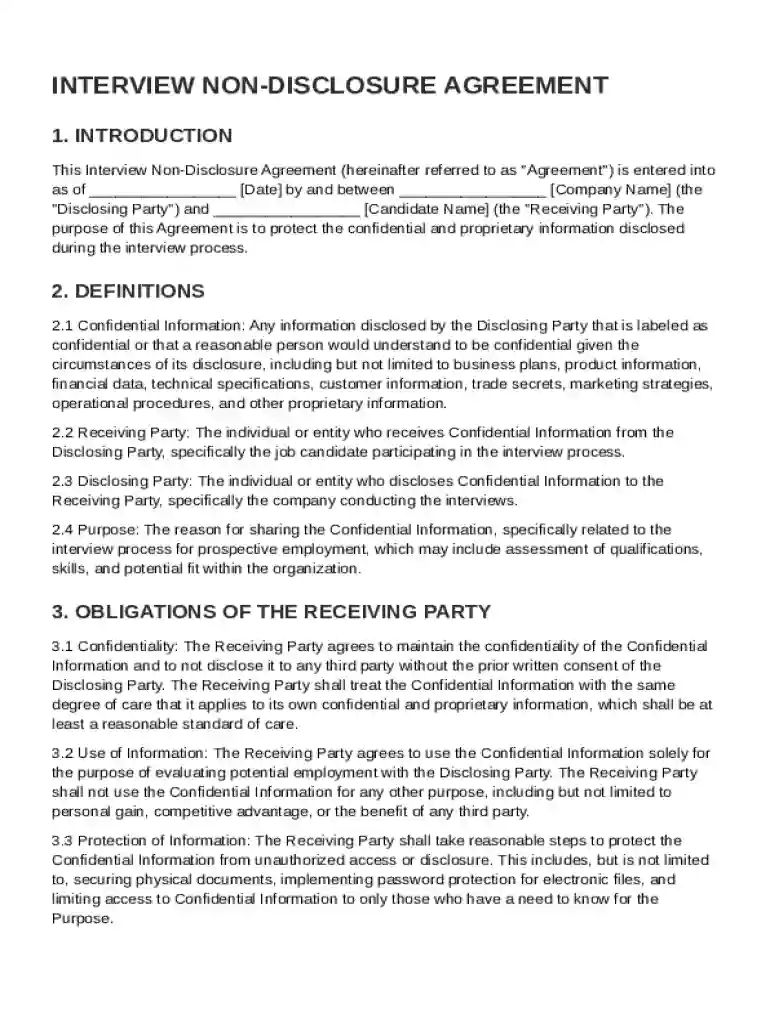 Interview Non Disclosure Agreement Template Preview on Page 1
