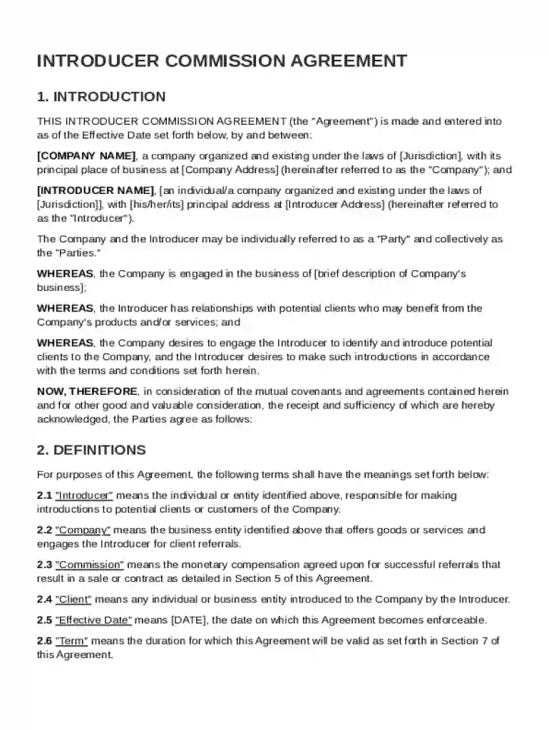 Introducer Commission Agreement Template Preview on Page 1