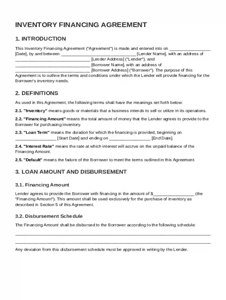 Inventory Financing Agreement Template Preview on Page 1