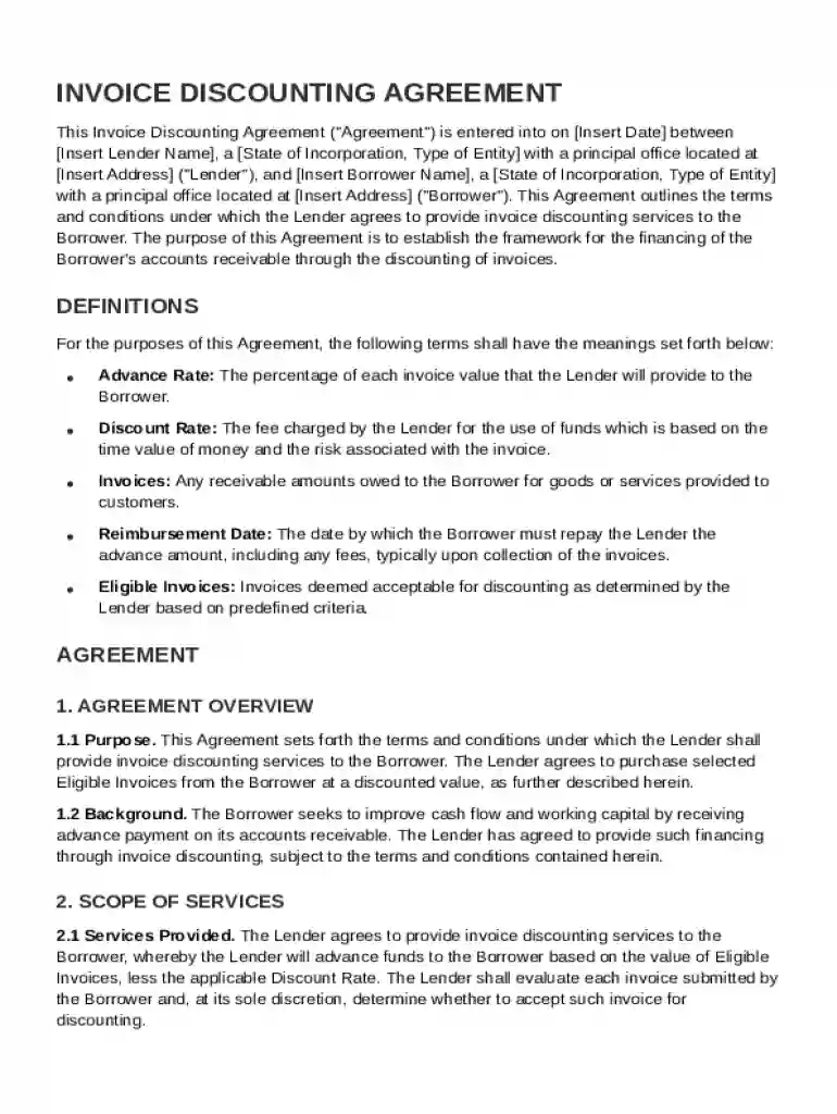 Invoice Discounting Agreement Template Preview on Page 1